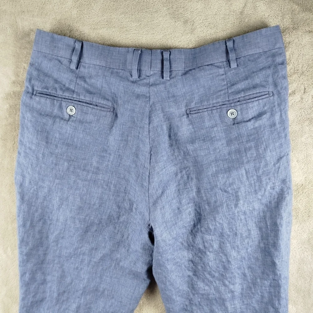 Bianco Brioni Florence Modern Blue Linen Pants Mens 36S Designer Made In‎ Italy